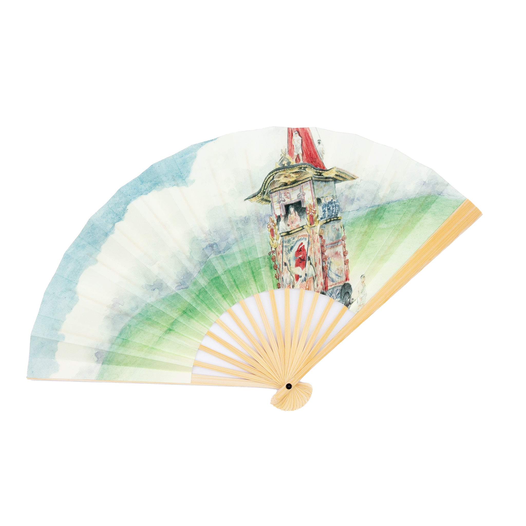 祇園祭り　室月庵 書道 扇子 祇園祭 山鉾 紙扇子 《 黒 》/ ぎおん祭り 山鉾巡行 京都 さんび