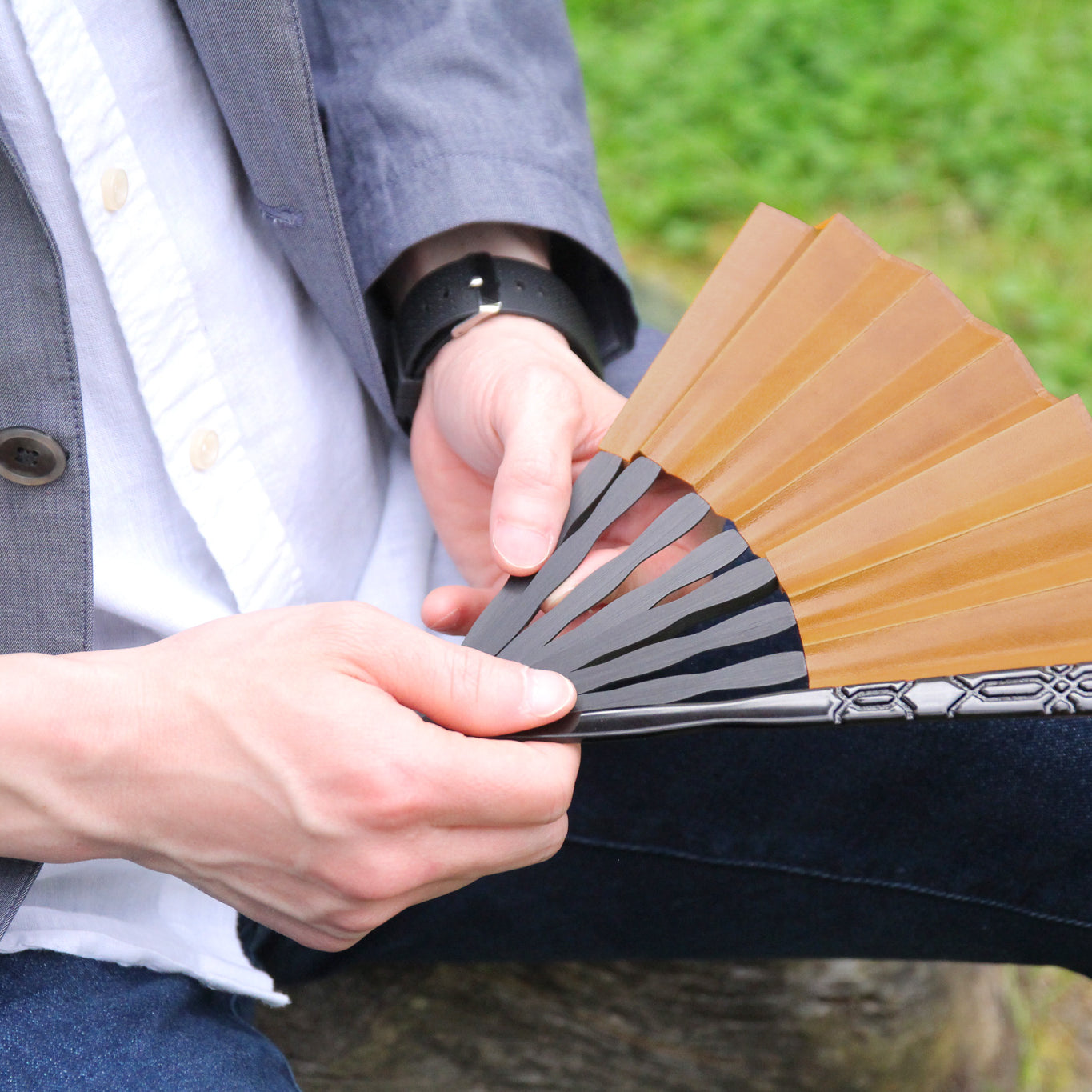 革扇子 ヴィンテージレザー 扇子セット イメージ画像3