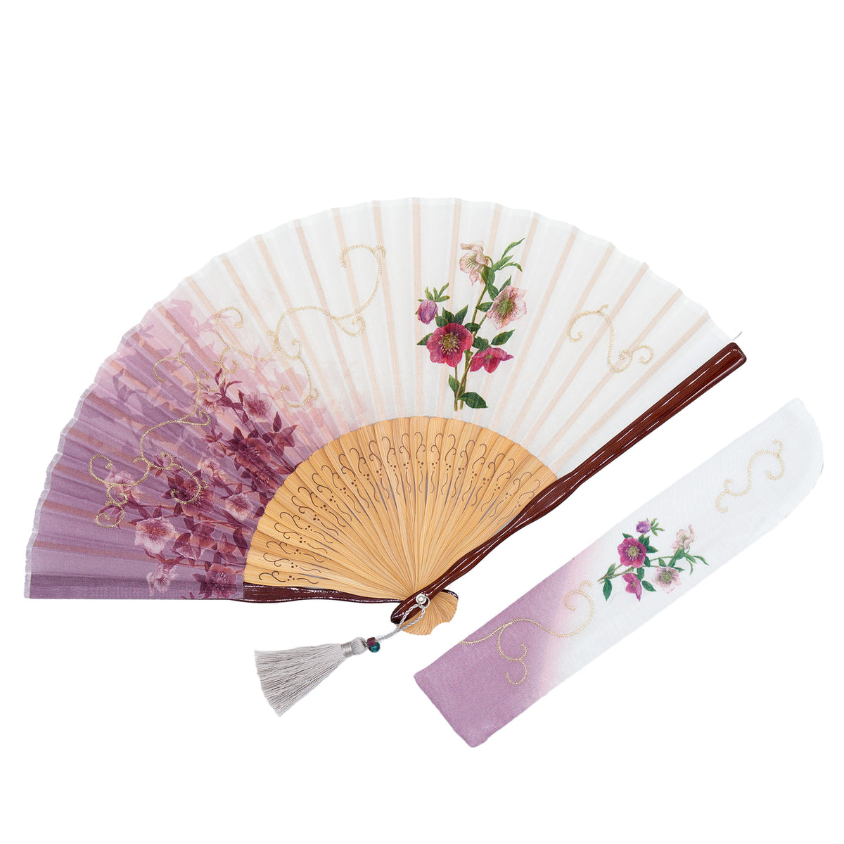 折り扇 レディース 彫花透かし 工芸 竹製 小型 中国風 伝統デザイン 花 